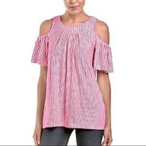 Max Studio Pink White Striped Off Shoulder Top